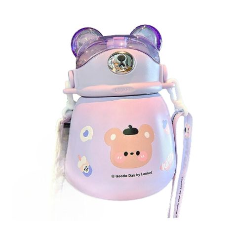 Termo Con Bombilla 300ml Morado Osito 3D-0