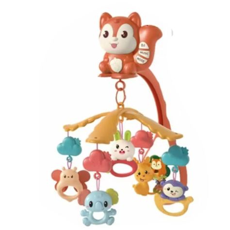 Juguete Movil Sonajero Infantil Con Luz Y Sonido Ardilla Naranja-0