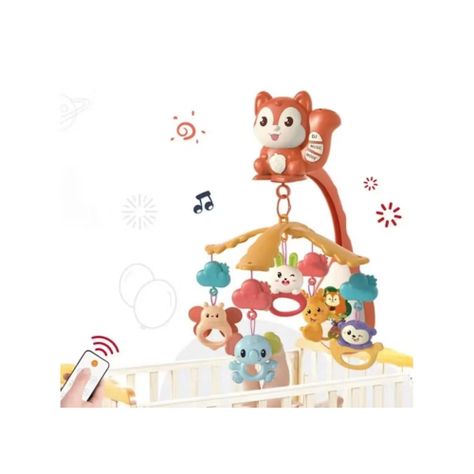 Juguete Movil Sonajero Infantil Con Luz Y Sonido Ardilla Naranja-1