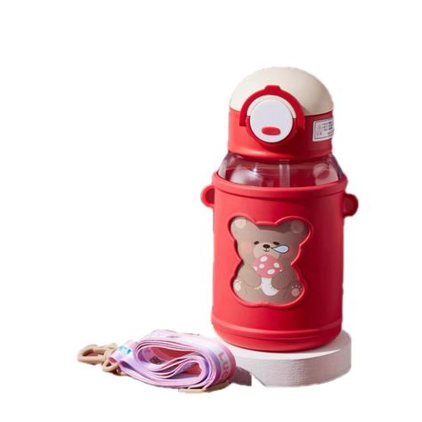 Botella De Agua Portatil 620ml Osito Kawaii Rojo Infantil-1