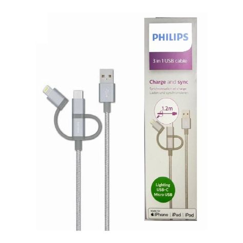 Cable USB 3 En 1 Mricro USB Tipo C Lightning 0.8M Philips-0