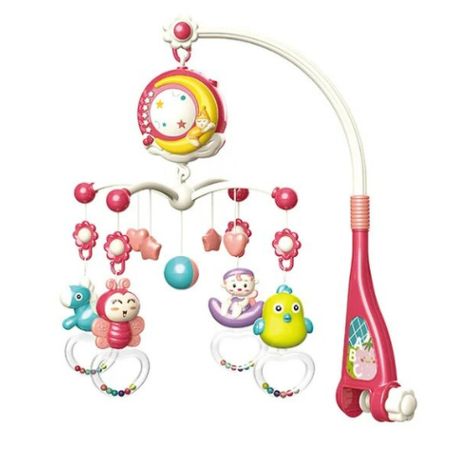 Juguete Movil Sonajero Infantil Con Luz Y Sonido Animales Rosado-0