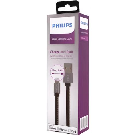 Cable USB A USB Tipo Lightning 1.2Mts Negro C2508 Philips-0