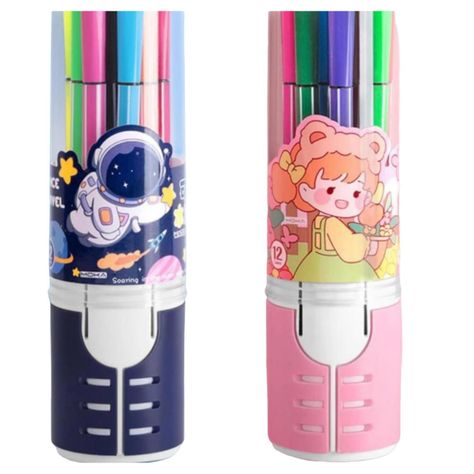 Pack 12 Lapices Boligrafos De Colores Rosado Muñeca Kawaii-1
