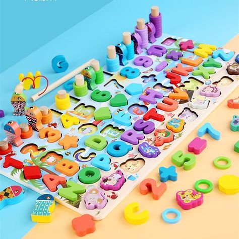  Juego madera 7 en 1 pesca numeros formas W12D468-3