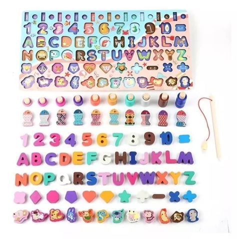  Juego madera 7 en 1 pesca numeros formas W12D468-1