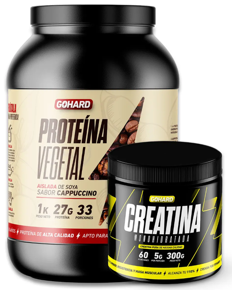 Pack Proteina Vegetal Cappuccino 1 Kg + Creatina 300 Gr Gohard-0