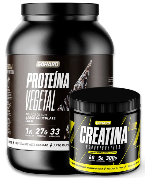 Pack Proteina Vegetal Choco Coco 1 Kg + Creatina 300 Gr Gohard-0