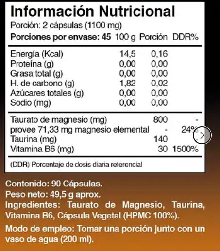 Taurato De Magnesio Plus + Taurina + Vitamina B6 Lf 270 Caps 3x90-1