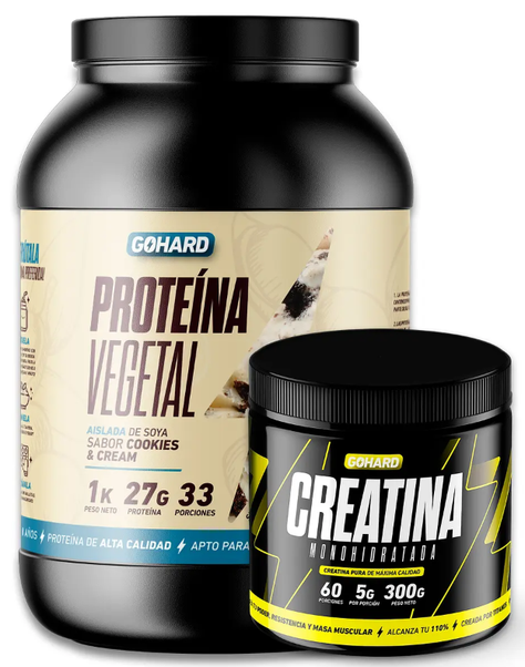 Pack Proteina Vegetal Cookies & Cream 1 Kg + Creatina 300 Grs Gohard-0