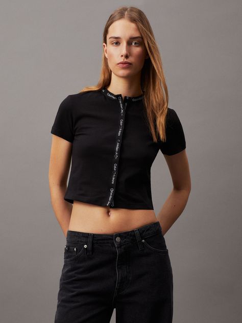 Polera Logo Elastic Button Shirt Negro Calvin Klein-0
