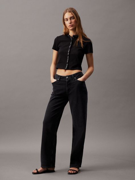 Polera Logo Elastic Button Shirt Negro Calvin Klein-1