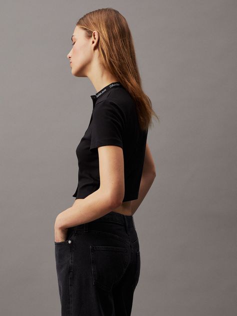 Polera Logo Elastic Button Shirt Negro Calvin Klein-2