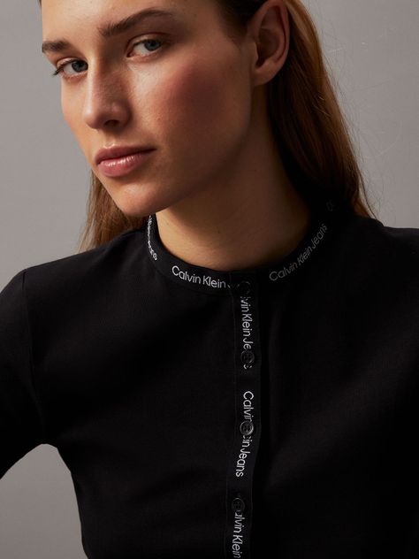 Polera Logo Elastic Button Shirt Negro Calvin Klein-3