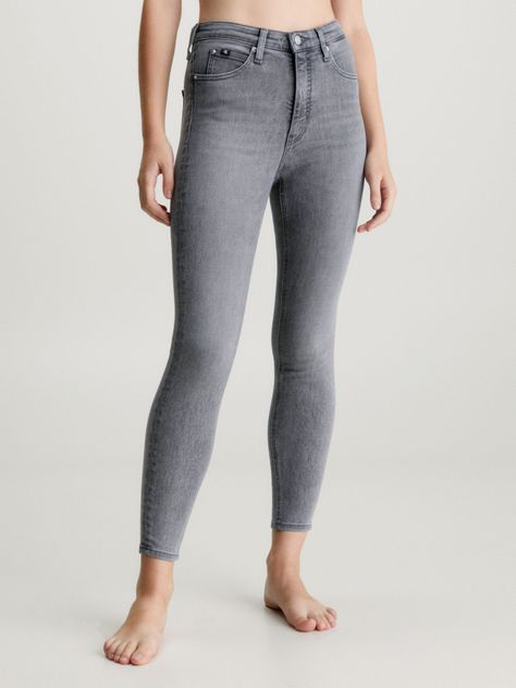 Jeans High Rise Super Skinny Ankle Gris-0