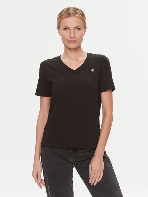 Polera Ck Embro Badge V-Neck Negro Calvin Klein-0