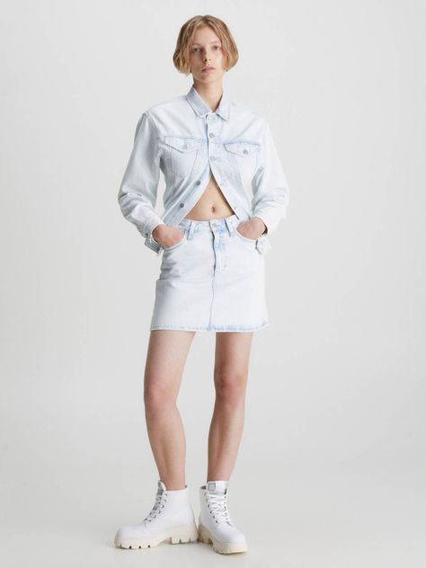 Minifalda denim de tiro alto Blanco Calvin Klein-1