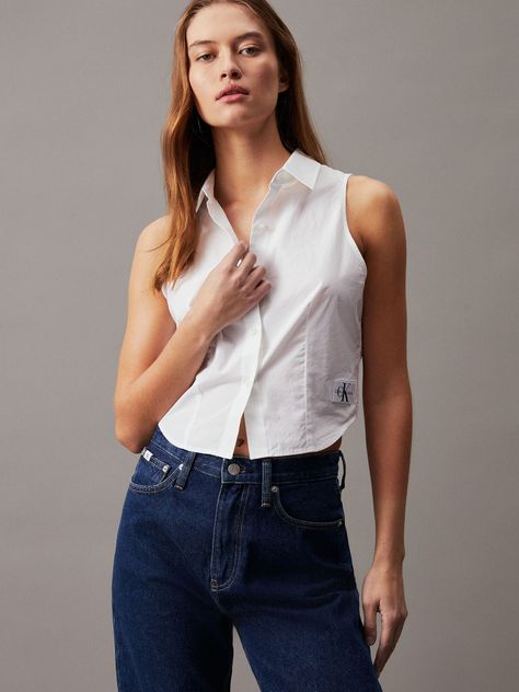 Blusa Woven Label Blanco Calvin Klein-0