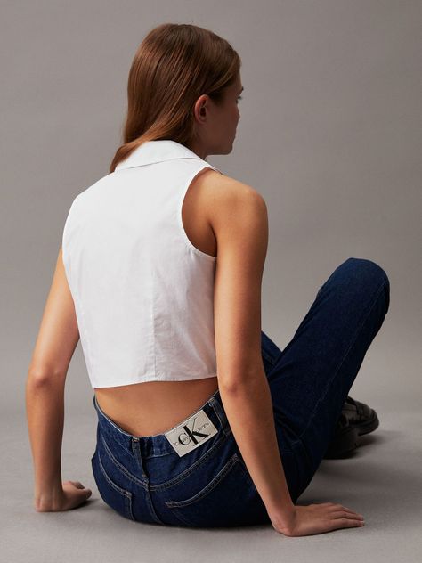 Blusa Woven Label Blanco Calvin Klein-2