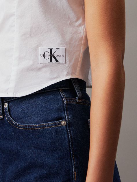 Blusa Woven Label Blanco Calvin Klein-4