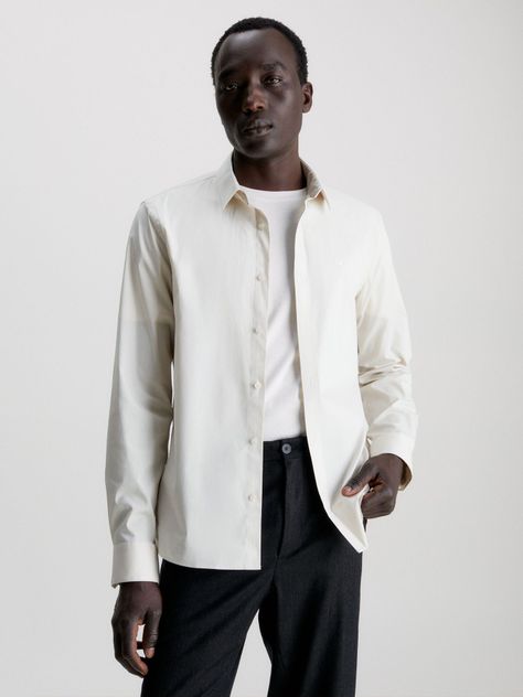 Camisa Slim Fit Stretch Crema Calvin Klein-0