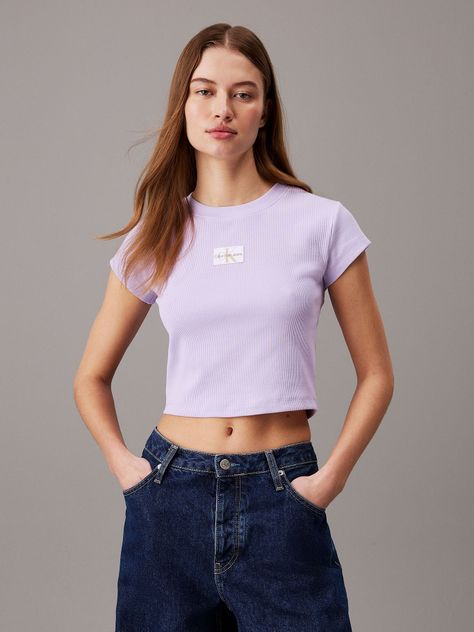 Polera Woven Label Rib Baby Morado Calvin Klein-0