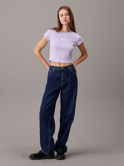 Polera Woven Label Rib Baby Morado Calvin Klein-1