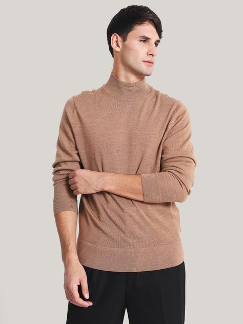 Sweater Cuello Alto Merino Mock Café Calvin Klein-0