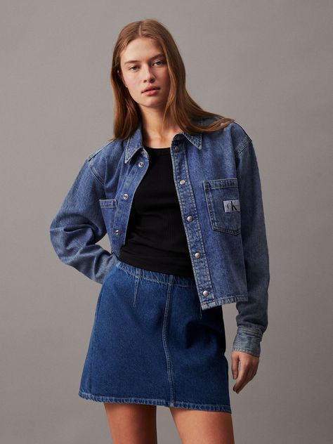 Camisa Cropped Dad Denim Azul Calvin Klein-0