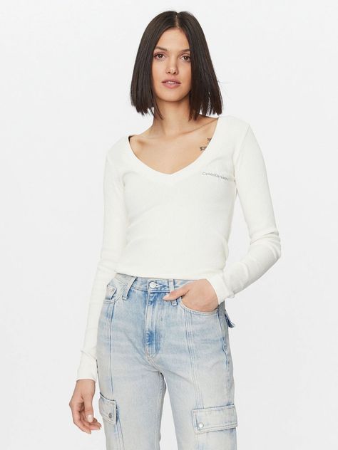 Polera Ls Rib V-Neck Monologo Blanco-0