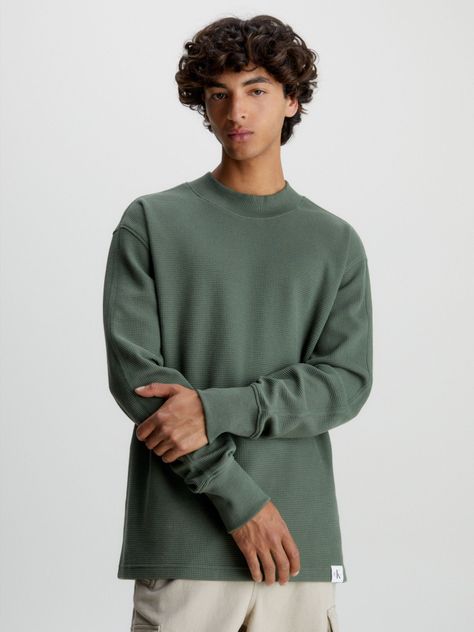 Polera Ls Woven Tab Waffle Verde Calvin Klein-0