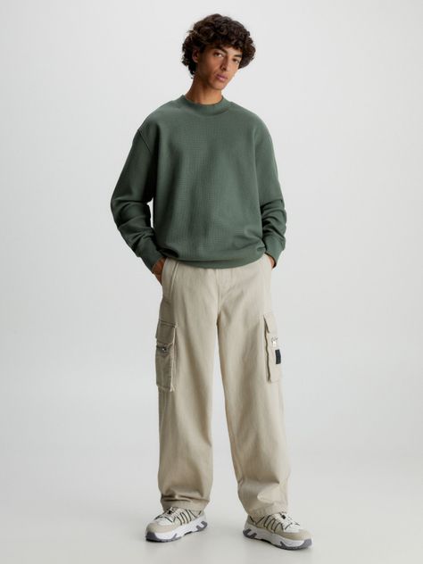 Polera Ls Woven Tab Waffle Verde Calvin Klein-1