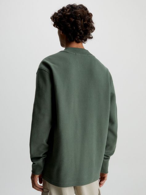 Polera Ls Woven Tab Waffle Verde Calvin Klein-2