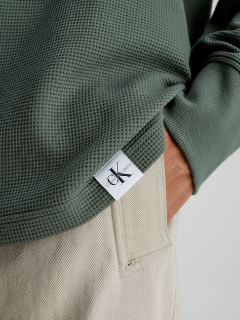 Polera Ls Woven Tab Waffle Verde Calvin Klein-3