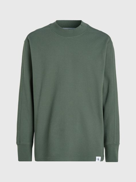 Polera Ls Woven Tab Waffle Verde Calvin Klein-4