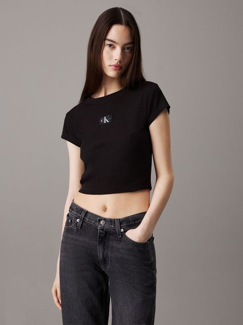 Polera Woven Label Rib Baby Negro Calvin Klein-0