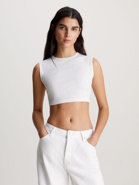 Polera Aop Cropped Blanco Calvin Klein-0