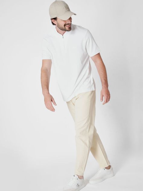 Polo Smooth Welt Zip  Blanco Calvin Klein-1