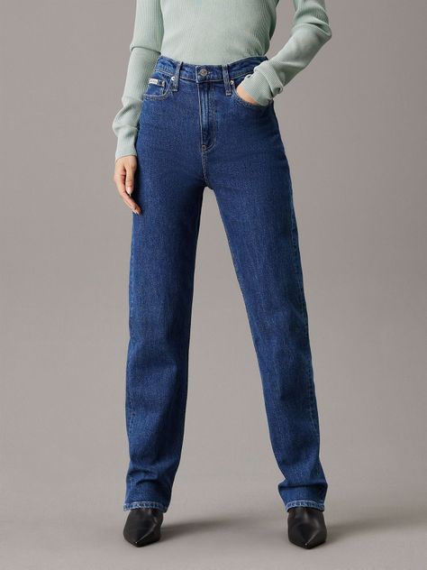 Jeans High Rise Straight Azul 1A4 Calvin Klein-0