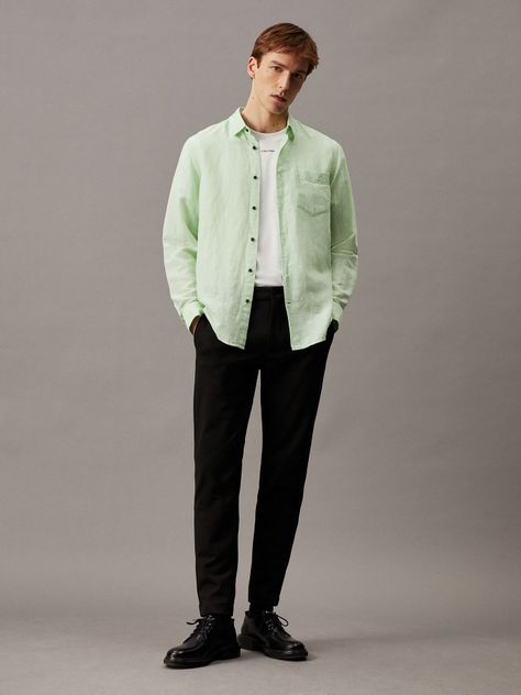 Camisa Linen Cotton Regular Verde Calvin Klein-1
