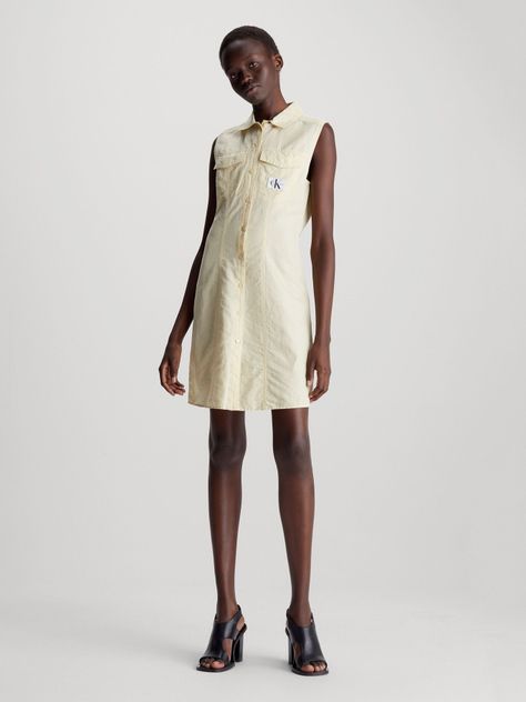 Vestido Sleeveless Cotton Shirt Verde Calvin Klein-0
