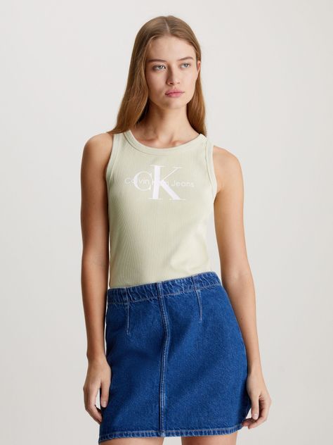 Polera Archival Monologo Rib Tank Verde Calvin Klein-0