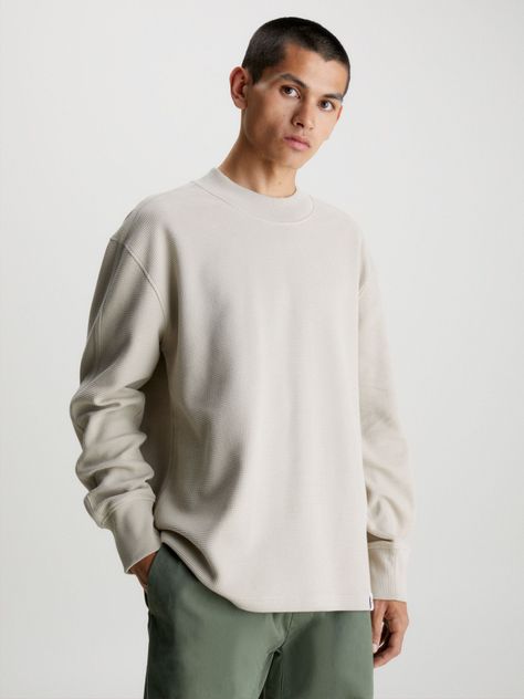 Polera Ls Woven Tab Waffle Crema Calvin Klein-0