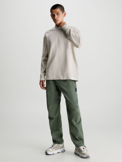 Polera Ls Woven Tab Waffle Crema Calvin Klein-1