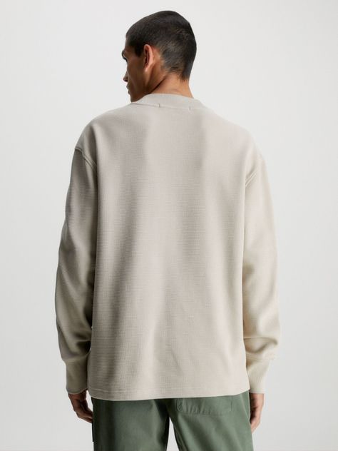 Polera Ls Woven Tab Waffle Crema Calvin Klein-2
