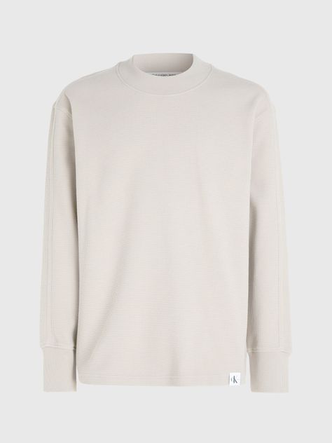 Polera Ls Woven Tab Waffle Crema Calvin Klein-4