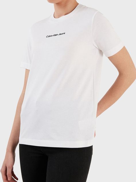 Camiseta con cuello redondo y logo Blanco Calvin Klein-3