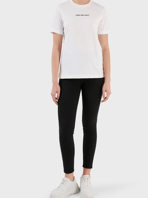 Camiseta con cuello redondo y logo Blanco Calvin Klein-1