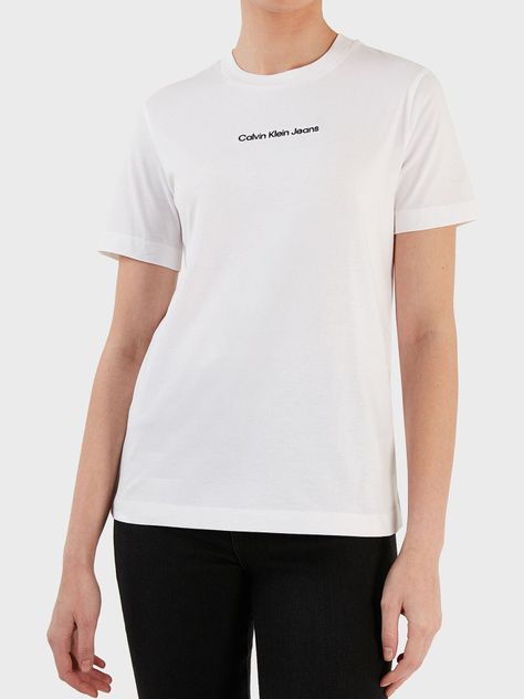 Camiseta con cuello redondo y logo Blanco Calvin Klein-0