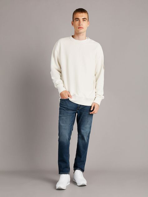 Polerón Badge Crew Neck Crema Calvin Klein-1